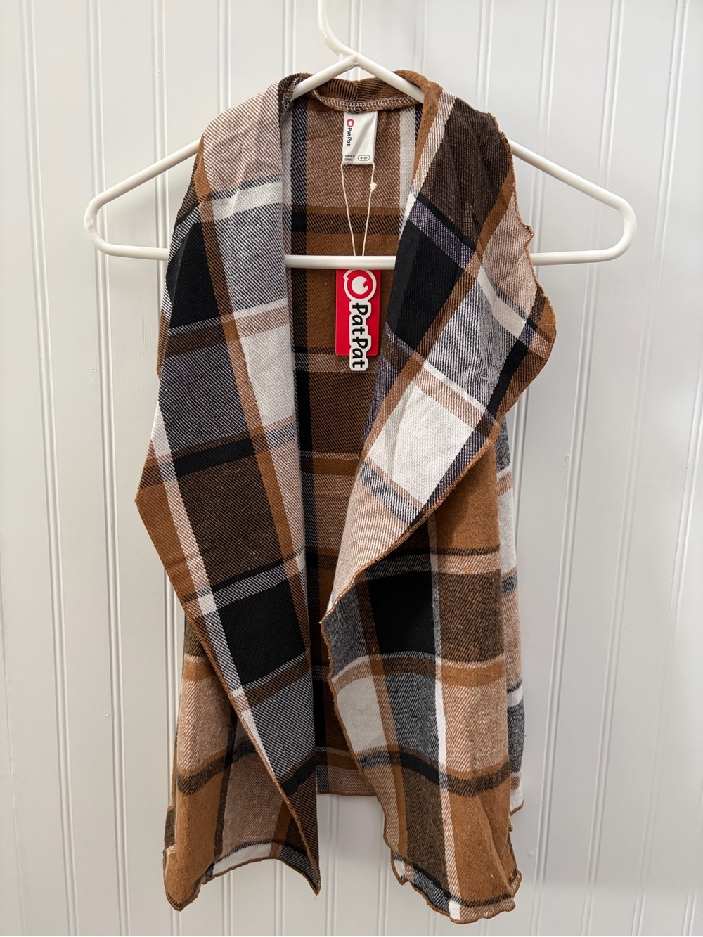 Girl’s Plaid Vest — Brown, Black & Cream